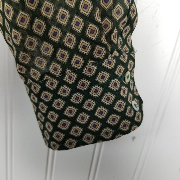 Zara Basic Sheer Print Button Up Blouse Womens Geometric Green Tan Size Medium - Picture 4 of 10